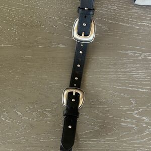 VINTAGE 1996 Black Faux Leather Western Belt Silver-toned buckles Studs Size S